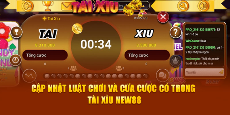 Cập nhật luật chơi và cửa cược có trong tài xỉu new88
